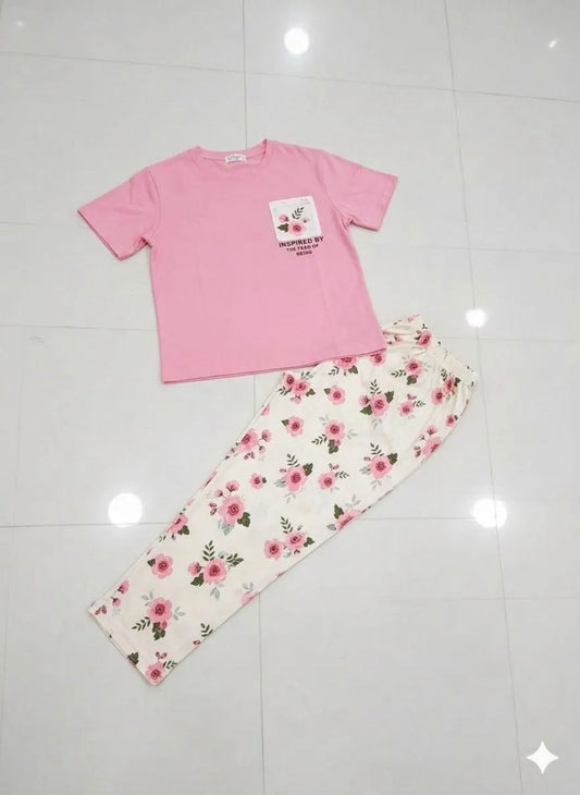 2 Pcs Women's Stitched Jersey Printed Night Suit