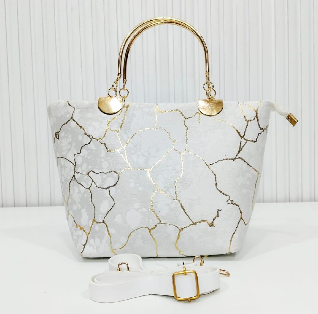 Chic Girl's Velvet Printed Hand Bag - 1 Pc