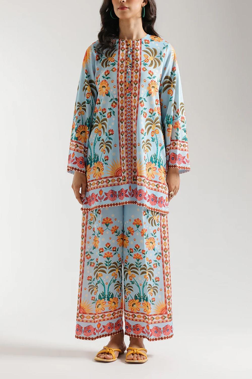 Multicolor Printed Shirt & Trouser Set Medium