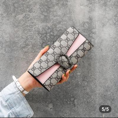 Women's PU Leather Tri-Fold Wallet Pink Gucci Style
