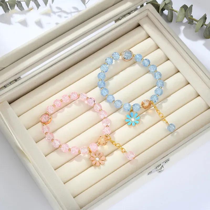 Pink Crystal Charm Bracelet for Women Adjustable Modern Design