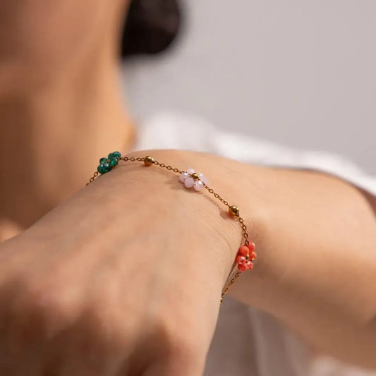 1 Pc Turkish Design Gold Plated Artificial Stones Chain Bracelet